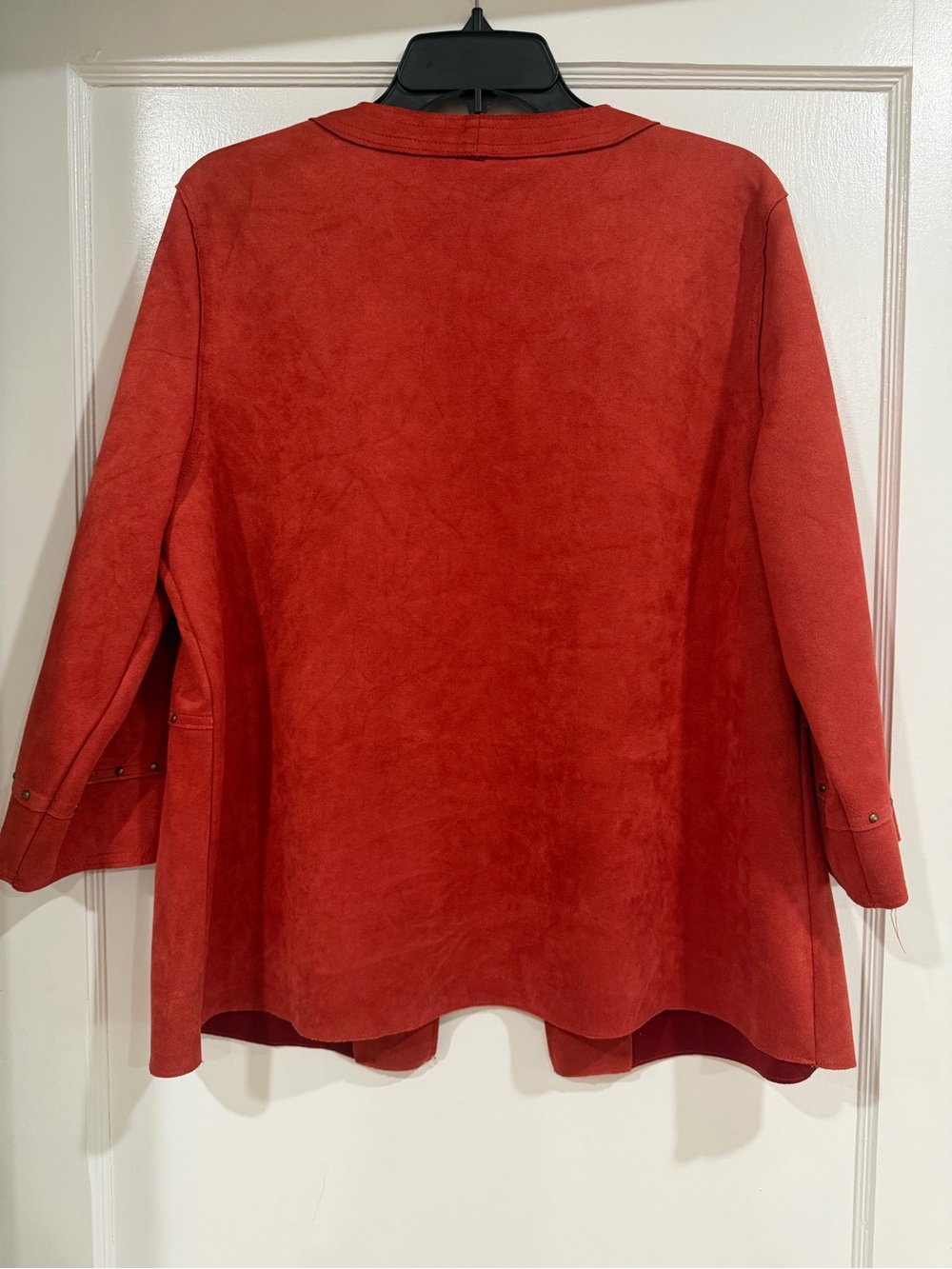 Alfred Dunner Red Suede Open-Front Jacket with Stud Trim - Picture 7 of 7